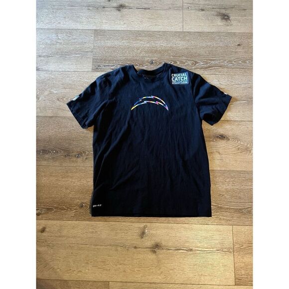 Nike Los Angeles Chargers Mens Black Crucial Catch Short Sleeve T-shirt Size L - Picture 1 of 3